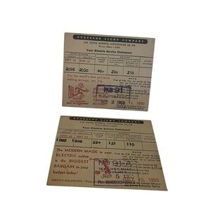 Duquesne Light Co 1950 Bill Stubs.